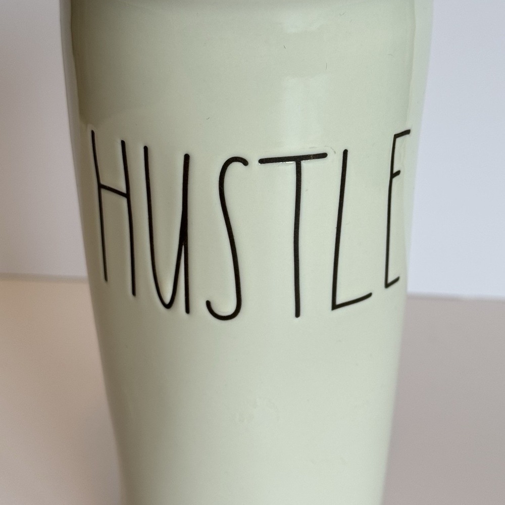 Rae Dunn HUSTLE Tall Travel Mug With Lid Ceramic Tumbler Farmhouse - Picture 3 of 8
